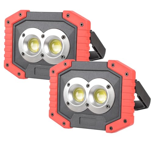 OTYTY LED Work Light 2-Pack, 30W 1500LM Portable Rechargeable Flood Lights with Magnetic Base, 4200mAh Battery for Outdoor, Camping, Hiking, Emergency, Car Repairing, Job Site Lighting (W839 Red) - color: W839-R