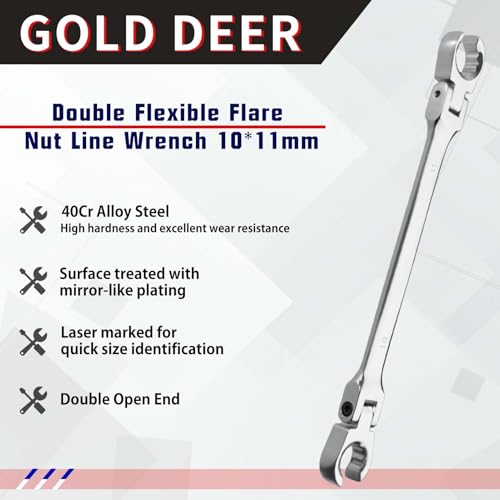Flex Head Flare Nut Wrench 10 * 11mm Flare Nut Wrench Set Metric Flare Tool Double Flexible Flare Nut Line Wrench Flare Tool Flex Tools 40Cr for Automotive Repairs Plumbing Repairs - style: 10*11mm