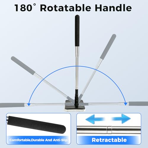 Rearview Mirror Cleaner & Inside Windshield Cleaner Tool-41Inch Extendable Pole, 2-in-1 Microfiber & Rubber Head, Anti-Slip Handle, Car Detailing Kit for SUV, Truck, Minivan | Extendable Pole, 2-in-1 Microfiber & Rubber Head, Anti-Slip Handle, Car Detaili