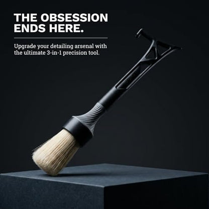 Boars Hair Detailing Brush, 3 in 1 Patent Pending in House Design from Proper. Detail Automotive Interior or Exterior, get Professional Results with Proper Detail Brushes Car Detailing - color: Black - Boars Hair