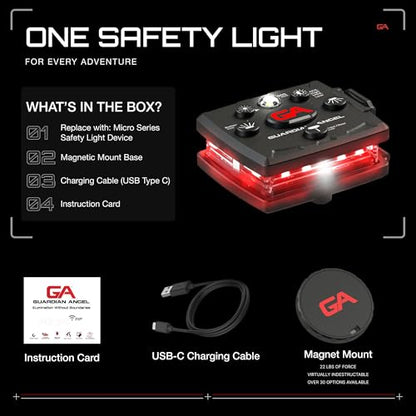 Guardian Angel Micro Safety Light - Red Front & Red Rear | Beacon Device. Rechargeable, magnetic, hands-free wearable & mountable. For Dog Walking, Cycling, Boating, Kayaking & More. - color: Red/Red