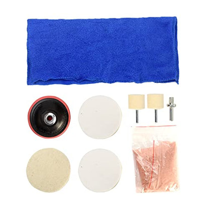 9pcs/Set Glass Polishing Kit,Deep Scratch Remover with Towel Car Polish Pad 70g Cerium Oxide Powder Felt Polishing Wheel Set for Windscreen and Glass