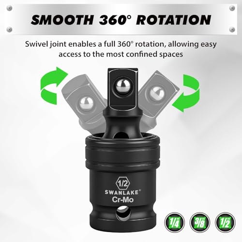 SWANLAKE GARDEN TOOLS 7-Piece Impact Swivel Socket Adapter Set, 1/4" 3/8" 1/2" Drive Universal Joint Socket Set CR-MO Steel, Wobble Joint Sockets Reducer with Magnetic Aluminum Sockets Rail - style: 7-Piece Socket Adapter