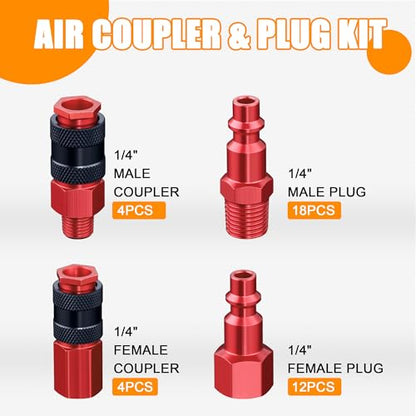 40 PCS Universal 1/4" Air Coupler and Plug Kit,1/4 Inch Lightweight Aluminium Quick Air Hose Fittings Set for Air Compressor Accessories