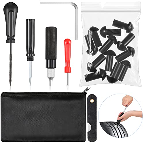 Landhoow 19 Pcs Tire Repair Kit Mushroom Plug Set, Heavy Duty Tubeless Tire Puncture Repair Tool Kit for Cars, Trucks, Motorcycles & ATV, Emergency Roadside Flat Fix Set with Portable Storage Pouch