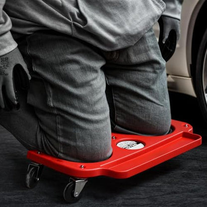 Heavy Duty Rotating Casters Wheel Kneeling Pad for Auto Repair and Flooring with Nonslip Surfaces and Extra Wide Design - color: red