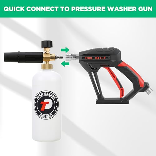 Tool Daily Short Pressure Washer Gun with Foam Cannon, Car Wash Soap 64 Oz, 5 Power Washer Nozzle Tips, 1/4 Inch Quick Connect - style: Foam Gun with Soap