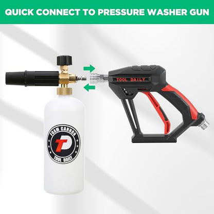 Tool Daily Short Pressure Washer Gun with Foam Cannon, Car Wash Soap 64 Oz, 5 Power Washer Nozzle Tips, 1/4 Inch Quick Connect - style: Foam Gun with Soap