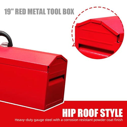 19inches Portable Tool Box, Metal Tool Box, Ideal for Trailer, Mechanic, DIY-ers, Car Toolbox, Workshops, Garages, Repair Shops,Red - size: 1p-19in-R