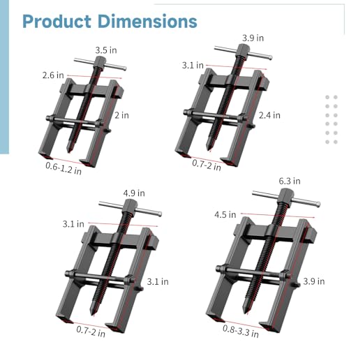 OMISTAR 4 PCS 2-Jaw Bearing Pullers, 2 in 3 in 4 in 6 in Gear Puller, Carbon Steel Bearing Remover Tool, Pulley Puller for Motorcycle, Wheel, Auto Repair, Hand Tool Kit for Mechanic, Workshop, Garage
