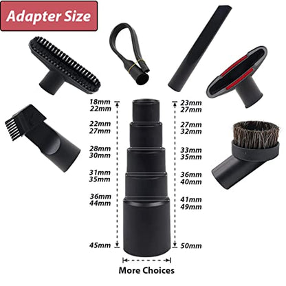 1 1/4" Vacuum Accessories and Attachments for Shop Vac Household Cleaning Vacuum Brush Attachment Nozzle Flexible Crevice Tool with 1 7/8" 1 3/8" to 1" Hose Adapter, 7 Pack