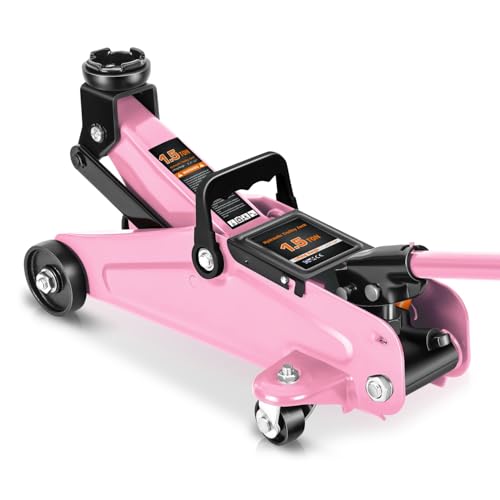 Auto Dynasty 1.5 Ton Floor Jack, Heavy Duty Steel Hydraulic Car Jack with Single Piston Quick Lift Pump, Hydraulic Racing Floor Jack, Lifting Range 5.3" to 12", Pink - color: Pink, size: 1.5 Ton