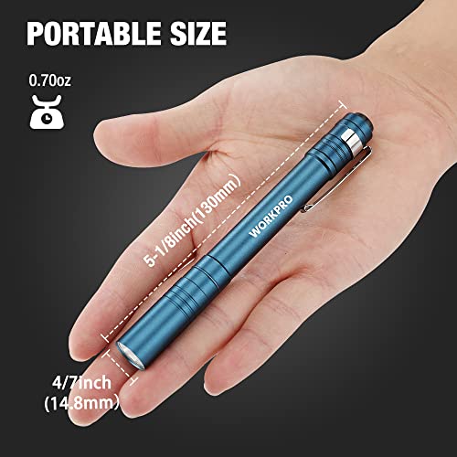 WORKPRO LED Pen Light, Aluminum Pen Flashlights, Pocket Flashlight with Clip for Inspection, Emergency, Everyday, 2AAA Batteries Included, Blue (4-Pack) - color: Blue
