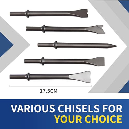 7PCS Air Hammer Kit, Pneumatic Hammers 2500 BPM, Air Hammer Piece Chisel Set with Carrying Case & Gloves - style: 7 PCS