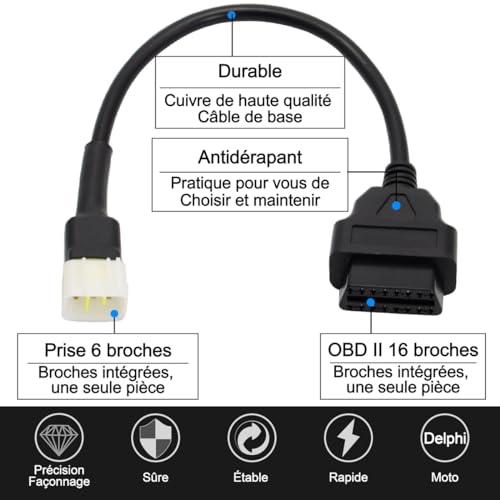 Delphi Motorcycle OBDII 6 Pin to 16 Pin OBD2 Diagnostic Adapter Compatible with Motorcycle - color: per Delphi 6Pin
