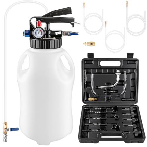 10L Transmission Fluid Pump 2 Way ATF Refill Dispenser, Pneumatic Oil Fluid Extractor & Transfer Pump with 15 Pieces ATF Adapters, Pressure Gauge & 4 Hoses for Automotive Oil Change