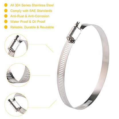 WINL Stainless Steel 4 Inch Hose Clamps- 8PK SAE 72 Worm Gear Drive Hose Clamps 3 Inch-5 Inch (76-127mm) for Automotive Plumbing, 3 1/2’, 3.5'', 3 3/4’’, 4'', 4 1/2’’, 4.5'', 4 3/4'' - size: SAE#72 ( 3" ~ 5" )