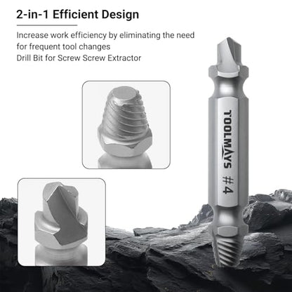 Screw Extractor Set with Drill Bits - 5 PCS HSS 4341 Stripped Screw Remover, Damaged Bolt Extractor Kit for Broken Rusted Screws (2-12mm), Professional Repair Gift for Men with Velvet Case