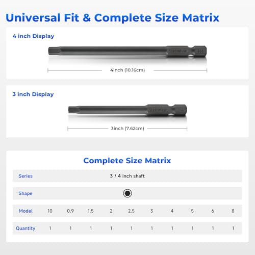 Impact Rated Screwdriver Bit Set, 4" Extended Long Magnetic Power Bits, Premium S2 Steel, Shock-Absorbing Design, 1/4" Hex Shank for Power Drill & Impact Driver (4 Inch Metric Hex) - size: 4 Inch Metric Hex