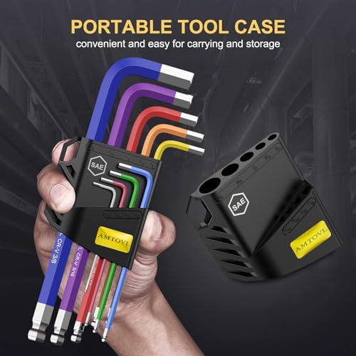 AMTOVL Hex Key Set, 9PCS Imperial Allen Key Set, 1/16-3/8Inch, Long Ball End Hex Wrench Set, Color Coding Hex Key Set for Vehicle, and Bicycle Repairs - size: 9 PCS SAE SET