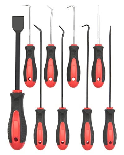 ROTATION Precision Hook and Pick Set with Scraper, 9 Piece Set, Chrome Vanadium Steel Shaft, for Remove Hoses and Gaskets, Auto and Electronics maintenance tools - color: 9pc Set