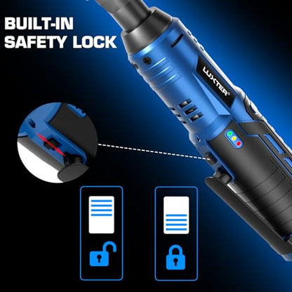 LUXTER Cordless Electric Ratchet Wrench Set, 3/8", 45Ft-lbs High Torque, 12V Compact Power Ratchet, with 2 Packs 2000mAh Lithium-Ion Battery, 10 Sockets & Extension Bar, Variable Speed Trigger