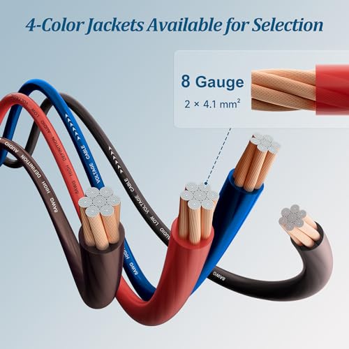 8 Gauge Wire 35FT, Primary Automotive Amplifier Power/Ground Wire, Car Battery Cable, Car Audio Amplifier, Car Fuse, 8AWG Copper Clad Aluminum CCA, Translucent Red Cable with 10 Heat Shrink Tubing - color: Red, size: 35FT
