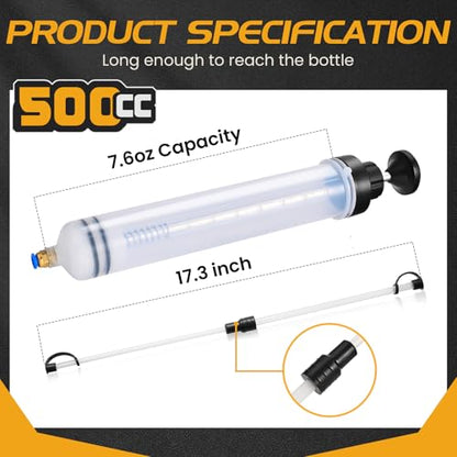 SOWKIPE 500CC Automotive Fluid Extractor Pump, Premium Manual Extraction & Fill Pump with 2 Hoses, Oil Syringe with Powerful Suction, Fluid Oil Change Evacuator