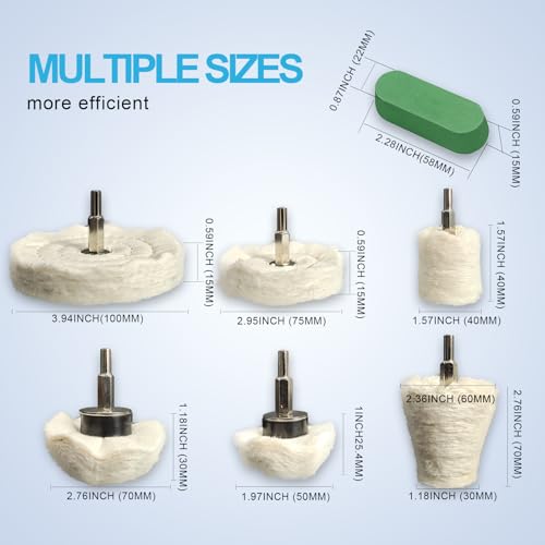 Neeki 10pcs Buffing Wheels for Dill with 3 Polishing Compounds Bar | Multi-Specification Polishing Wheel Kit for Metal,Aluminum,Stainless Steel,Jewelry,Wood,Ceramic,etc,with Protective Gloves