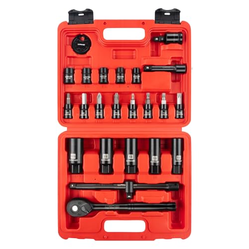 LLNDEI 3/8" Drive Spark Plug Socket Set, SAE 5/8", 3/4", 13/16", 24Pcs | Metric 14mm, 18mm, Spark Plug Socket, Include 2 Extension Bar, Universal Joint ADA, CR-V Steel Engine Repair, Tire Changes - size: 24Pcs spark plug socket set with torx socket set