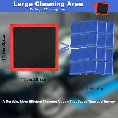 Clay Towel 2 Pack 12 x 12 Inch, Clay Bar Towel for Auto Detailing Microfiber Car Cloth Cleaner Automotive for Car Detailing (2, Red, 12 x 12 Inch) - color: Red