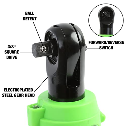 OEMTOOLS 24685 12V MAX Li-ion Power Ratchet, 3/8” Cordless Electric Ratchet Wrench, 35 Lbs. Torque, Electroplated, Lightweight And Ergonomic With Built-in LED Worklight