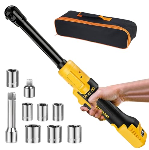3/8" Cordless Electric Ratchet Wrench Compatible with DeWalt 20V MAX Batteries-5 Adjustable Torque 20/45/60/70/80 FT-LBS,6.6" Extended Reach for Automotive Repair & DIYers (Tool Only) - color: Yellow