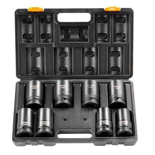 VEVOR 1" Drive Impact Socket Set, 8 Piece Deep Socket Set Metric 27-41mm, 6 Point Cr-Mo Alloy Steel for Auto Repair, Easy-to-Read Size Markings, Rugged Construction, Includes Storage Case - style: 1" 8PCS CR-MO