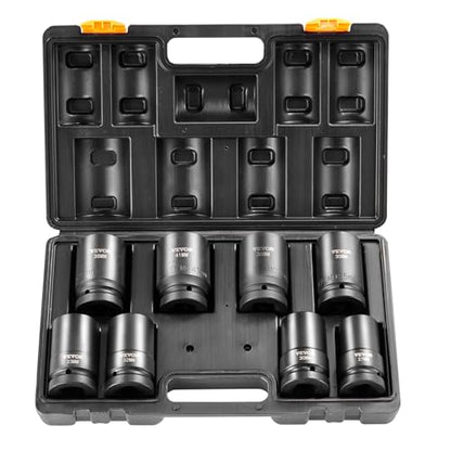 VEVOR 1" Drive Impact Socket Set, 8 Piece Deep Socket Set Metric 27-41mm, 6 Point Cr-Mo Alloy Steel for Auto Repair, Easy-to-Read Size Markings, Rugged Construction, Includes Storage Case - style: 1" 8PCS CR-MO