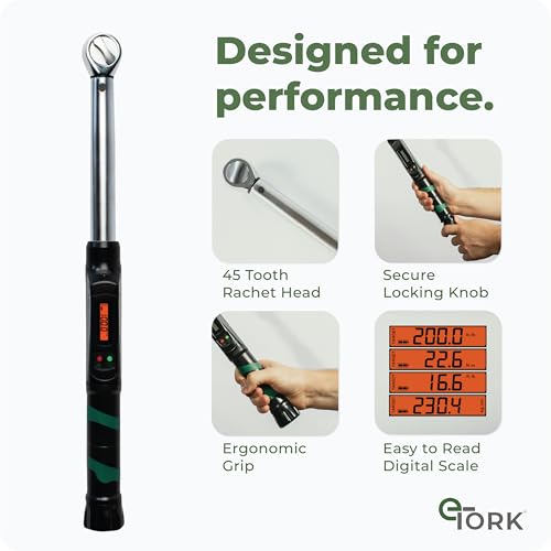 eTORK 3/8" Digital Torque Wrench, 10-100 ft-lb Electronic Torque Tool | 3/8" Drive With Backlit Display for Automotive Maintenance, Motorcycle Service, Bicycle Assembly, & Small Engine Repairs - size: 3/8-Inch, style: 10-100 ft.-lb