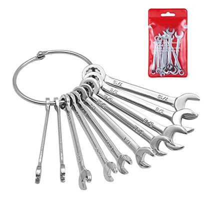 20pcs Mini Wrench Set Open End Wrench Ignition Wrench Sets With Chain Ring British/Metric Type Wrenches (Metric + British) - size: Metric + British