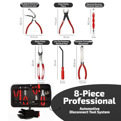 8 PCS Electrical Disconnect Pliers-Fuel Line Disconnect Tool Set-Automotive Electrical Terminal Connector Separator Removal Kit with Relay Puller, Hose Clamp Pliers-Terminal Pin Removal Tool