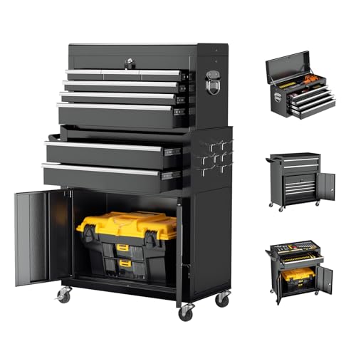 8-Drawer Rolling Tool Chest with Lock, Detachable Tool Cabinet Cart with Wheels, High-Capacity Mechanic Tool Storage for Garage Workshop Warehouse - color: Black