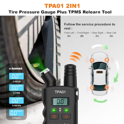 VXDAS TPA01 TPMS Relearn Tool for GM, 150PSI Digital Tire Pressure Gauge, 2 in 1 Tire Pressure Monitoring Sensor Activation Tool for Buick/Chevy/Cadillac/Opel Series Vehicles, 2 Mins Quick Reset