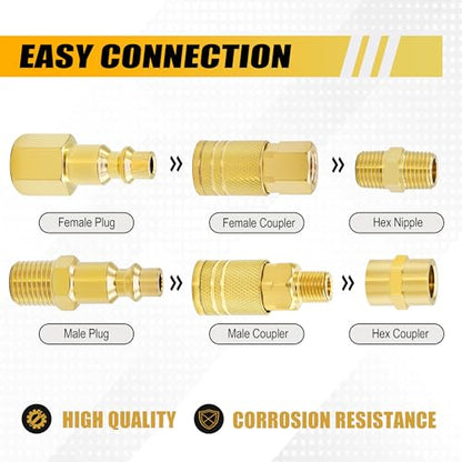 45PCS Air Coupler Plug Kit 1/4”NPT Air Tool Fittings Quick Connect Air Hose Fittings Compressor Accessories Connectors