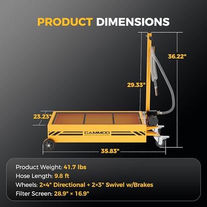 CAMMOO 15 Gal Electric Oil Drain Pan, 110V High-Flow Pump, 9.8 FT Hose, 200 W Motor, 2 Locking Swivel Casters and 2 Directional Wheels Stable, Folding Handle, Heavy-Duty for Trucks, RVs, SUVs, Yellow - color: Yellow