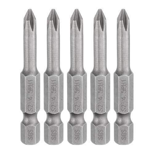 HARFINGTON 5pcs #1 Phillips Screwdriver Bit PH1 1/4" Hex Shank 2" (50mm) Long Magnetic S2 Steel Industrial Grade Screw Driver Bit Cross Head Electric Drill Bits 0.177" (4.5mm) Rod - size: PH1 x 50mm x 4.5mm