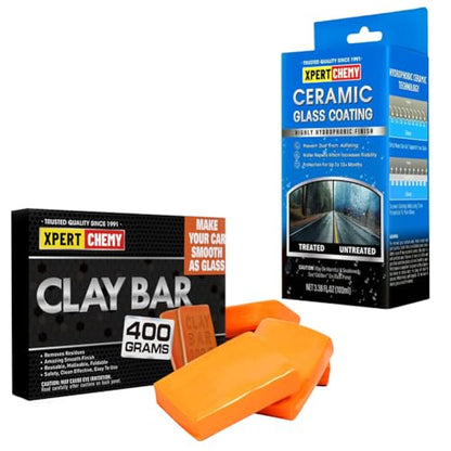 Car Clay Bar 4 Pack 400g(4x100g) and Ceramic Glass Coat Protectant, Long-Lasting and Durable Ceramic Coating, Auto Detailing Premium Grade No Scratch Magic Clay Bars Cleaner Kit