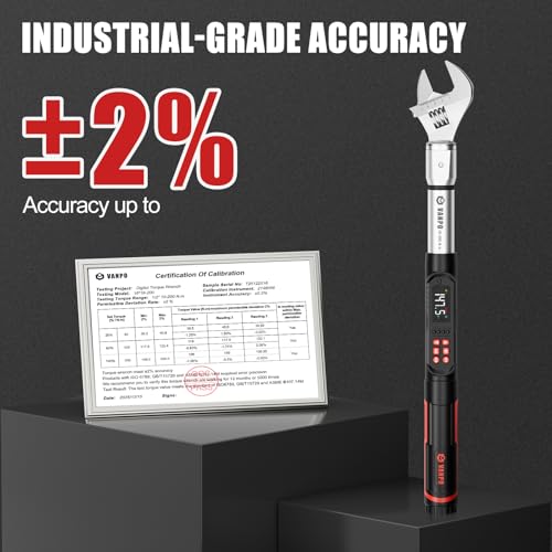 VANPO Adjustable Digital Torque Wrench, 7.38-147.5 Ft.lb/10-200Nm for HVAC | Electronic Torque Wrench with 38mm Jaw and 1/2" Ratchet, ±2% Accuracy, Buzzer, Vibration and LED Indicator for Split AC, Car - size: 7.4-147.5 Ft.lb/10-200 Nm(14×18mm)