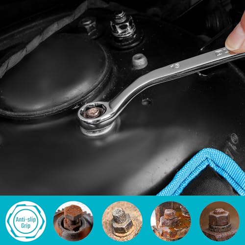 DURATECH 7-Piece Anti-slip Offset Box Wrench Set, Metric, 6-19mm | Bolt Extractor Wrench Set, 50-Degree Offset, CR-V Steel, With Rolling Pouch