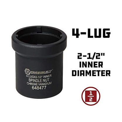 Powerbuilt Spindle Nut Socket, Removal Spindle Nuts, 4-Lug, Dodge, Chevy, Ford, GM Trucks, Hub Sockets, Truck Repair Tool - 648477 - style: 4-Lug, 2-1/2" Inner