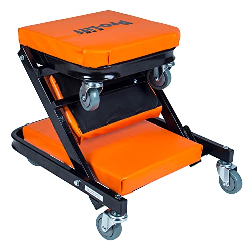 Pro-Lift Foldable Z Creeper - 2-in-1 Rolling Folding Car Creeper & Seat - 40" Adjustable Roller Garage Chair Lay Down or Sit, 450 LBS Capacity Under Car Roller Creeper with 6 Swivel Casters - color: Orange