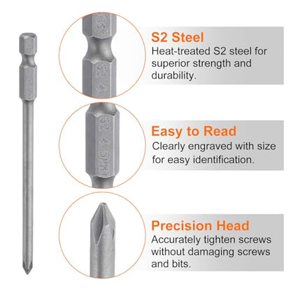HARFINGTON 5pcs #1 Phillips Screwdriver Bit PH1 1/4" Hex Shank 4" (100mm) Long Magnetic S2 Steel Industrial Grade Screw Driver Bit Cross Head Electric Drill Bits 0.177" (4.5mm) Rod - size: PH1 x 100mm x 4.5mm