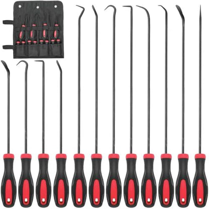 Keze 12 Pcs Pick and Hook Tool Set Includes Long & Mini Precision Pick Tool Kit for Car Auto Oil Seal/O-Ring Seal Gasket Pick Hooks Puller Remove - color: Black-12 Hook and Pick Set